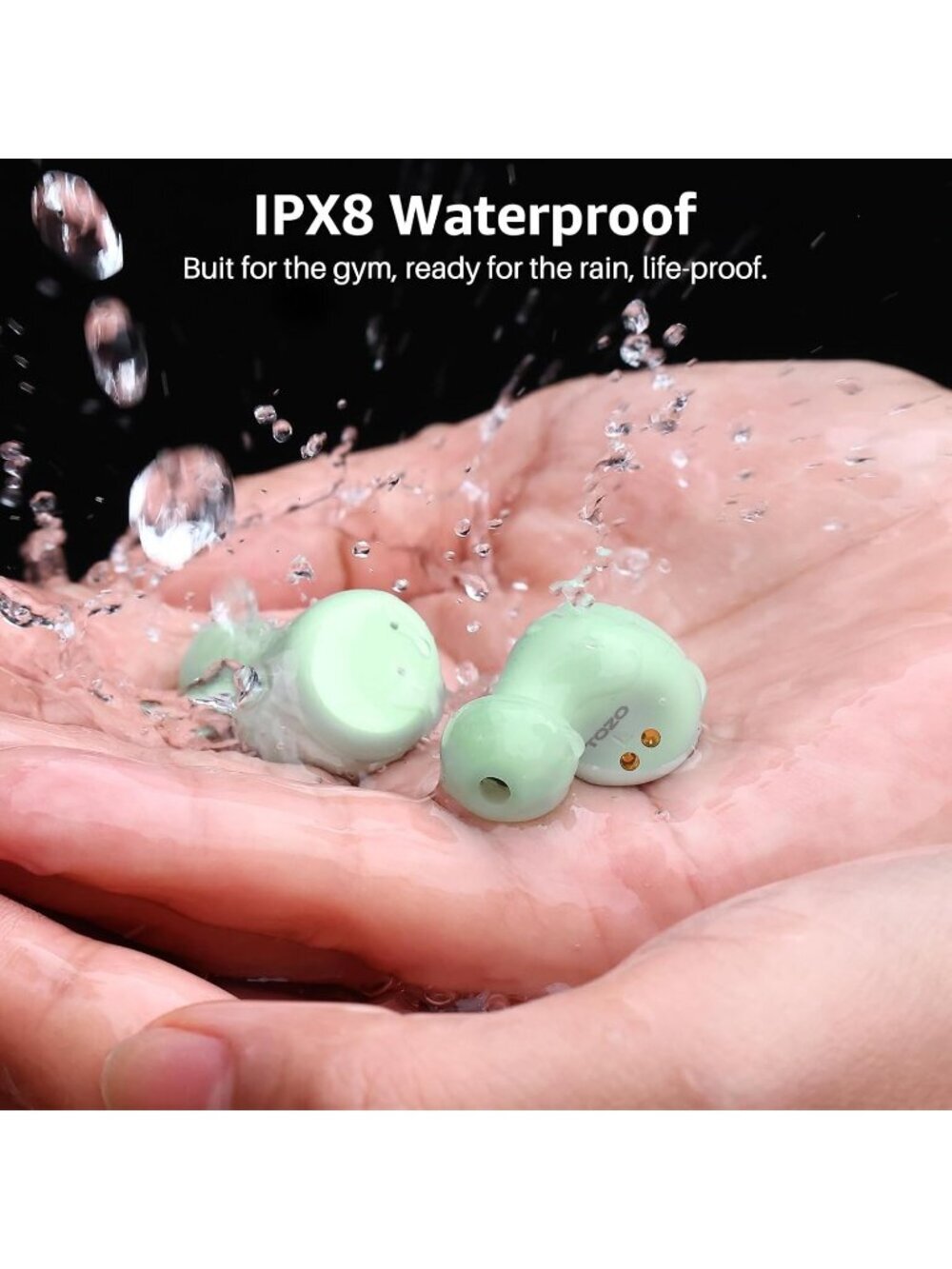 Wireless Green Stereo Sound 50 Hours Playtime Waterproof Bluetooth 5.3 Earbud - Picture 5 of 6